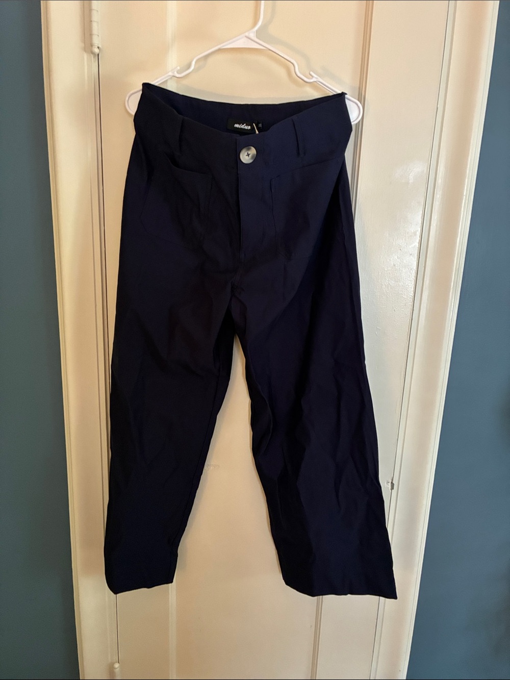 Miduo Navy Blue Wide Leg Trousers High Waisted Patch Pocket Pants Size 31 NEW